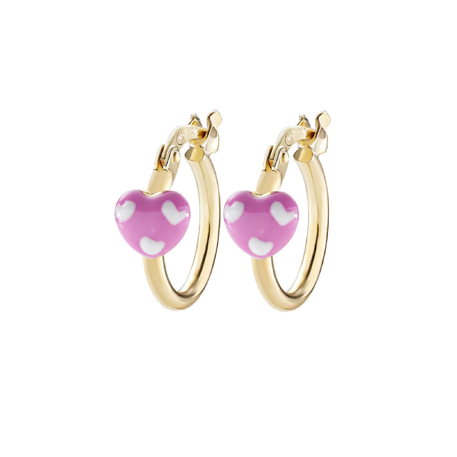 Orecchini a cerchio Amen bimba argento dorato cuori rosa MISURA UNICA