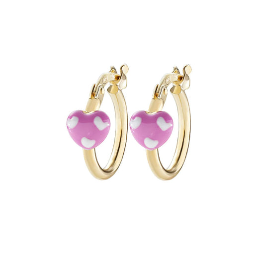 Orecchini a cerchio Amen bimba argento dorato cuori rosa MISURA UNICA