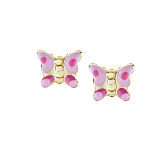 Orecchini a lobo Amen bambina argento dorato farfalle rosa MISURA UNICA