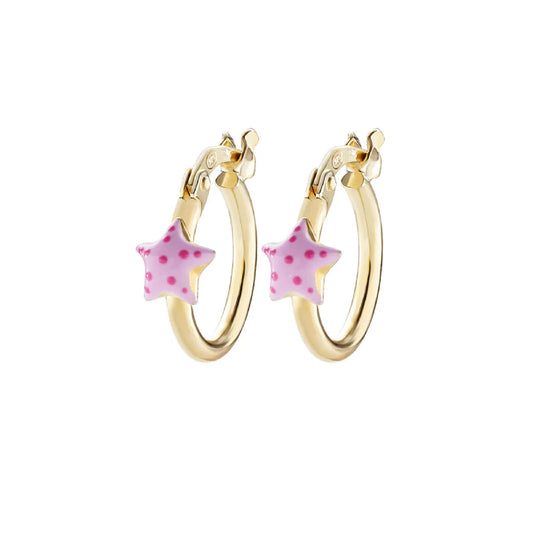 Orecchini a cerchio Amen bimba argento dorato stelle rosa MISURA UNICA