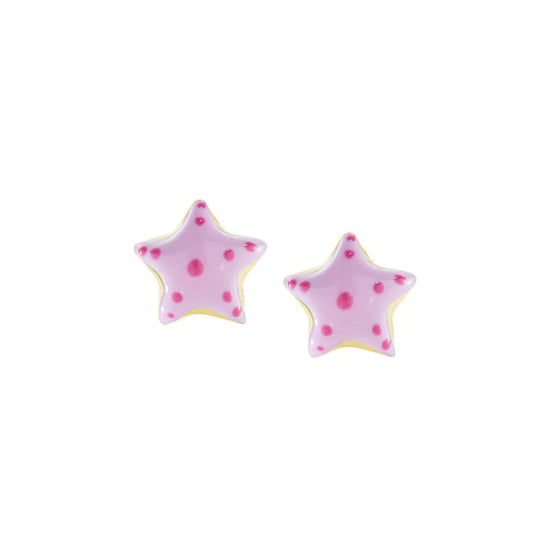 Orecchini a lobo Amen bimba argento dorato con stelle rosa MISURA UNICA