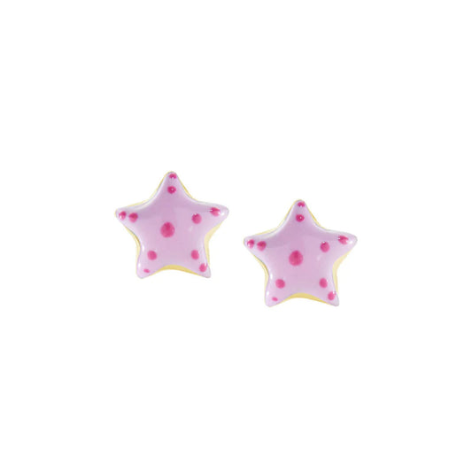 Orecchini a lobo Amen bimba argento dorato con stelle rosa MISURA UNICA