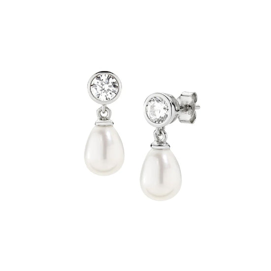 Orecchini Amen in argento con zircone e perla pendente MISURA UNICA