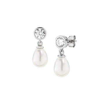 Orecchini Amen in argento con zircone e perla pendente MISURA UNICA