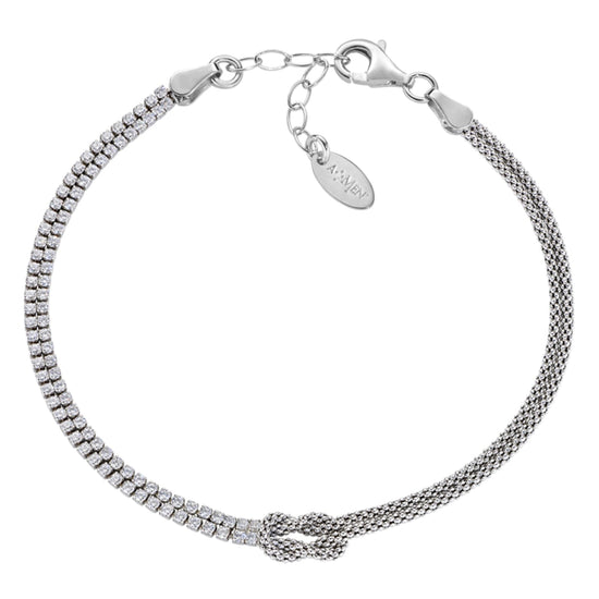 Bracciale Amen in lega Amen argentata zirconi e nodo d'amore 19 cm