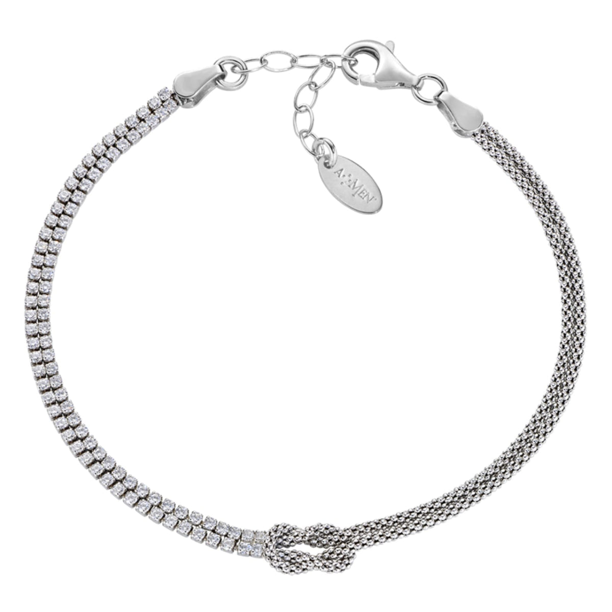 Bracciale Amen in lega Amen argentata zirconi e nodo d'amore 19 cm