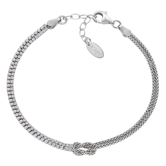 Bracciale Amen in lega Amen argentata zirconi e nodo d'amore 19 cm