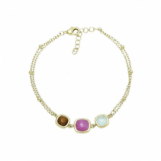 Bracciale catena Amen Dune in ottone dorato e pietre 19 cm