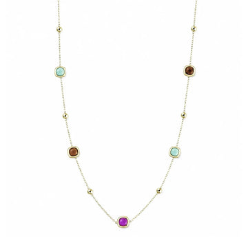 Collana lunga Amen Dune in ottone dorato pietre e sfere MISURA UNICA