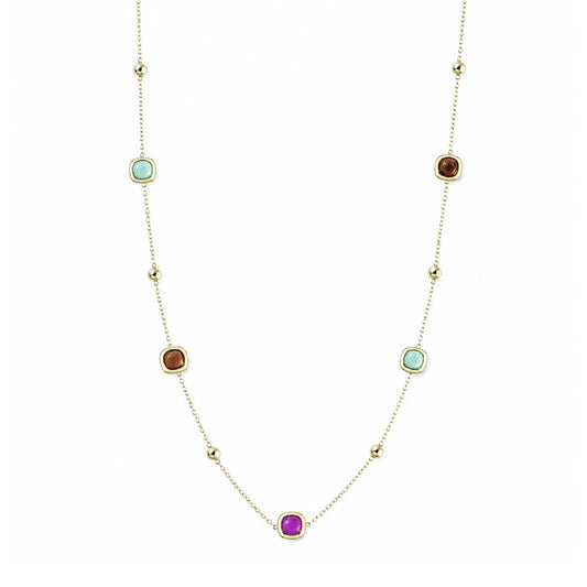 Collana lunga Amen Dune in ottone dorato pietre e sfere MISURA UNICA