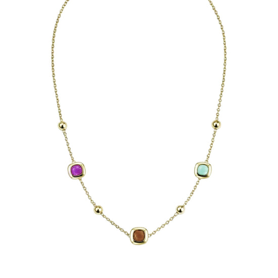 Collana catena Amen Dune in ottone dorato pietre e sfere MISURA UNICA