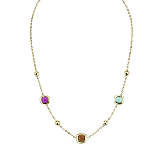 Collana catena Amen Dune in ottone dorato pietre e sfere MISURA UNICA