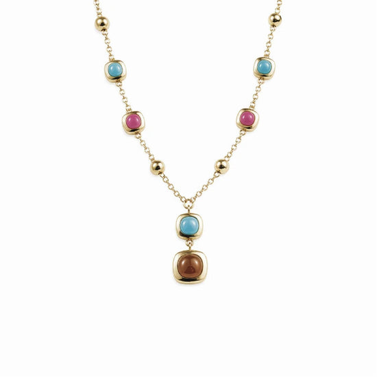 Collana pendente Amen Dune in ottone dorato pietre e sfere MISURA UNICA