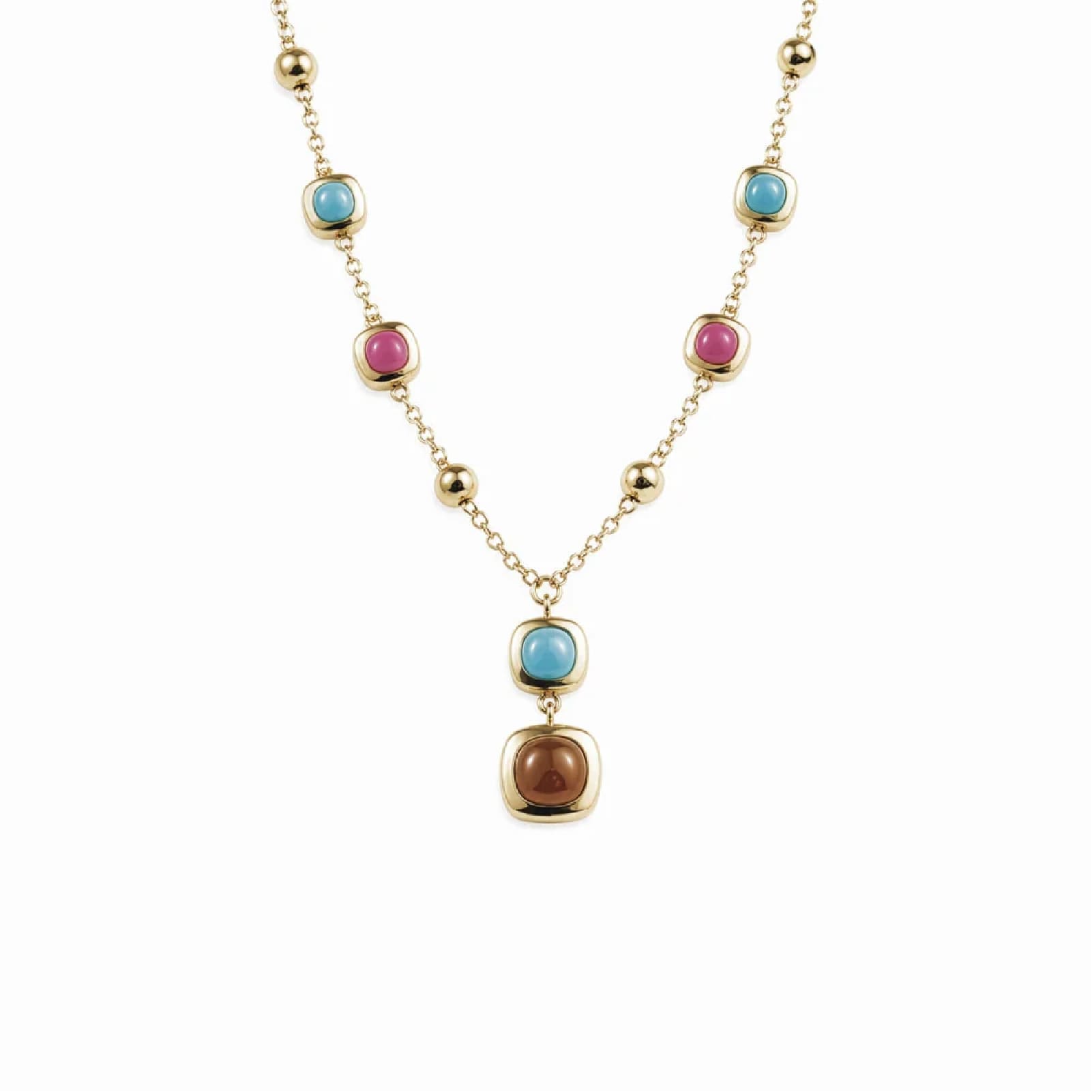 Collana pendente Amen Dune in ottone dorato pietre e sfere MISURA UNICA