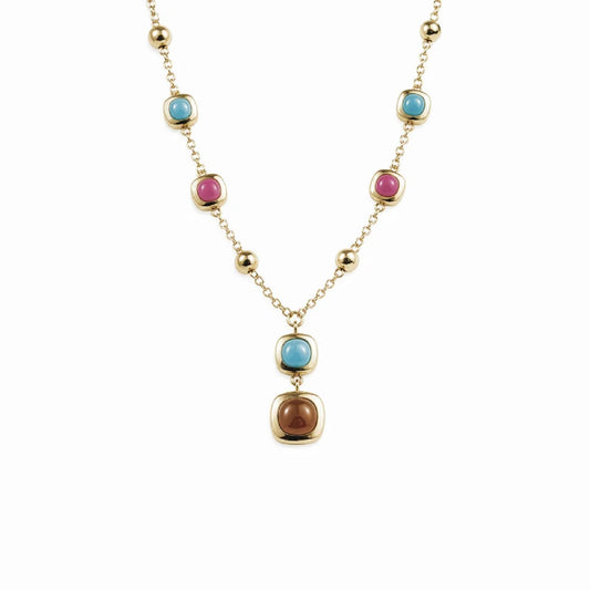 Collana pendente Amen Dune in ottone dorato pietre e sfere MISURA UNICA