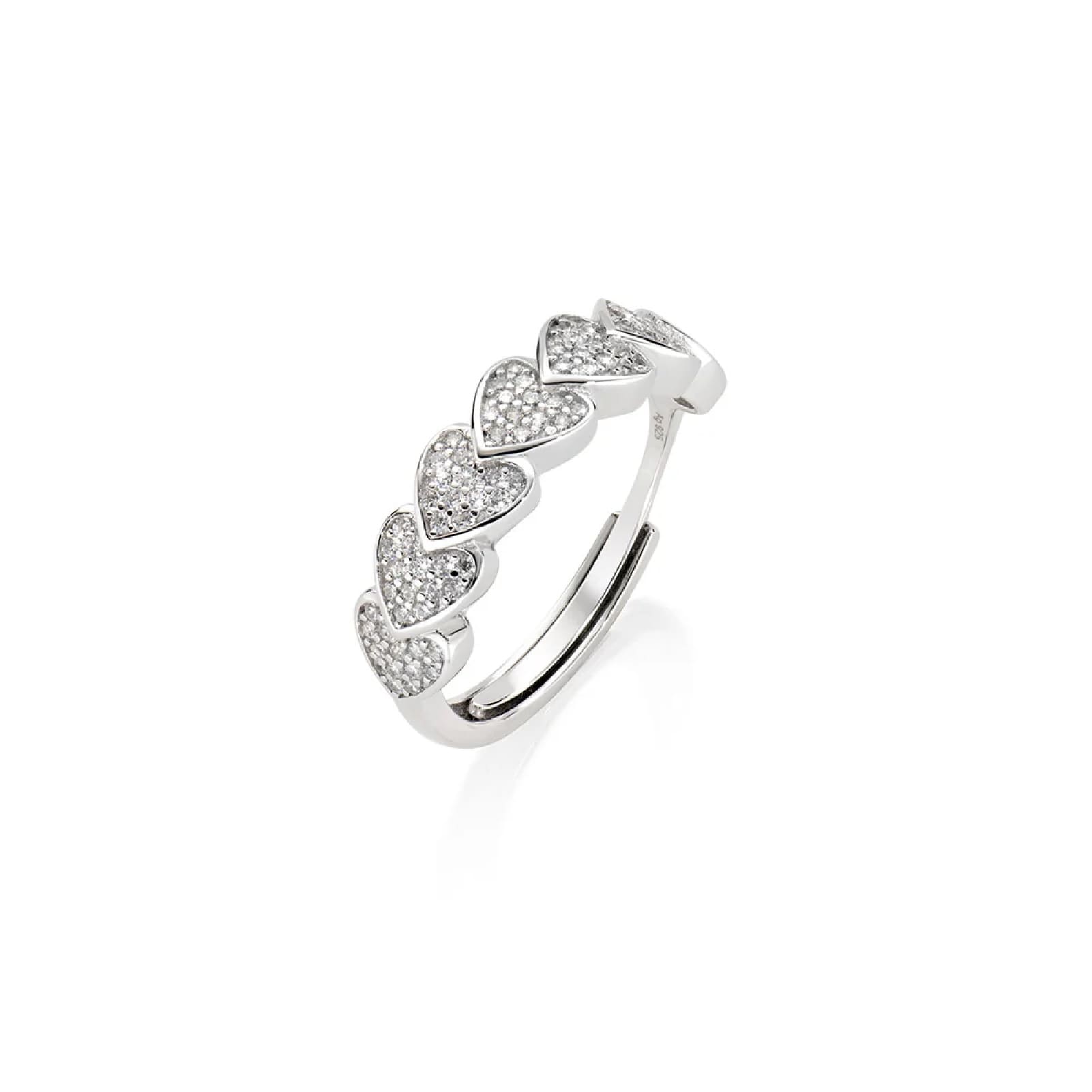 Anello Amen regolabile con mezza fascia cuori in pavé di zirconi Regolabile dalla 10 alla 14