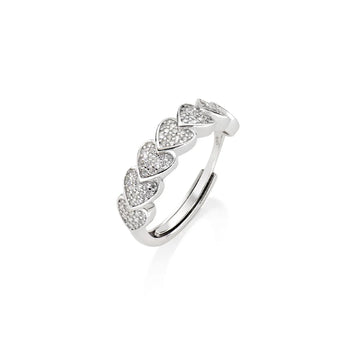Anello Amen regolabile con mezza fascia cuori in pavé di zirconi Regolabile dalla 10 alla 14
