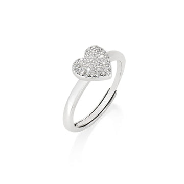 Anello Amen regolabile con cuore e pavé di zirconi bianchi Regolabile dalla 10 alla 14