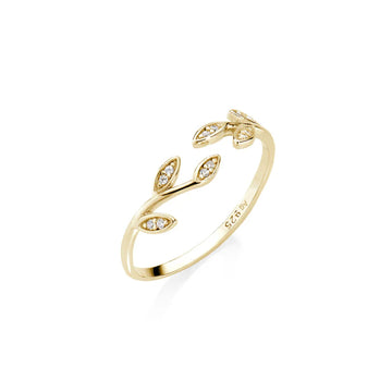 Anello Amen in argento dorato con foglie e zirconi bianchi Regolabile dalla 10 alla 14