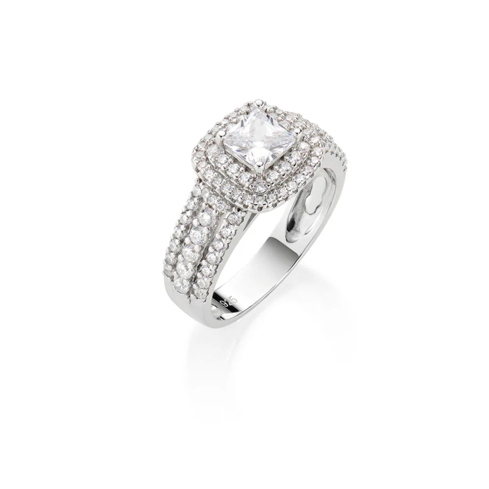 Anello a fascia Amen in argento con zircone taglio princess 14