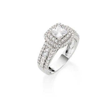 Anello a fascia Amen in argento con zircone taglio princess 14