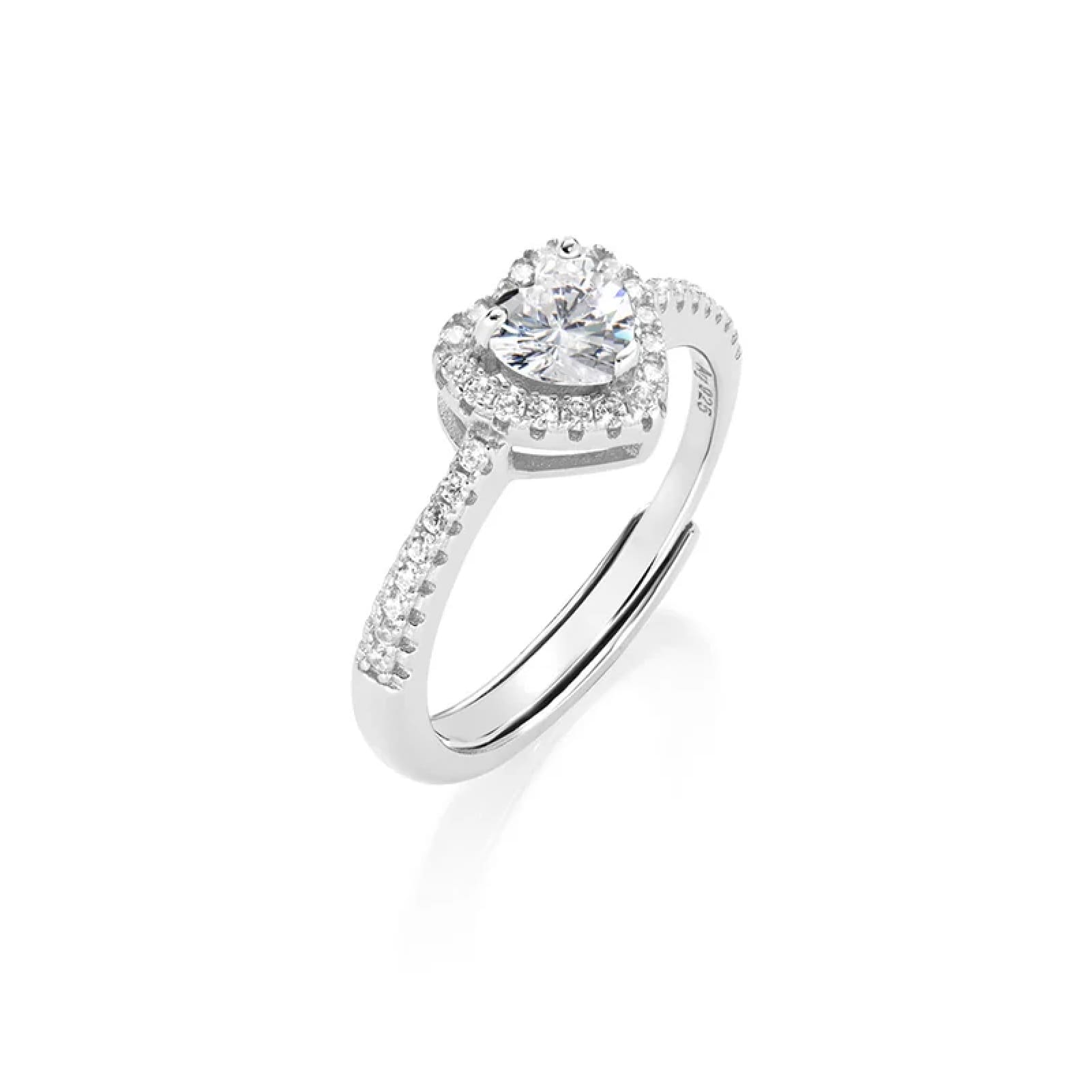 Anello Amen regolabile in argento 925 con zircone cuore bianco Regolabile dalla 10 alla 14