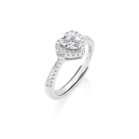 Anello Amen regolabile in argento 925 con zircone cuore bianco Regolabile dalla 10 alla 14