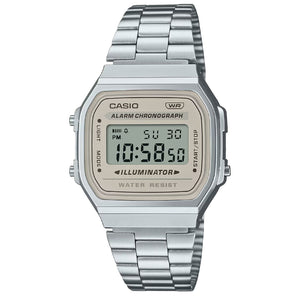 Orologio digitale unisex Casio Vintage Soft Color cassa rettangolare 38x36mm resina quadrante bianco bracciale in acciaio A168WA-8AYES