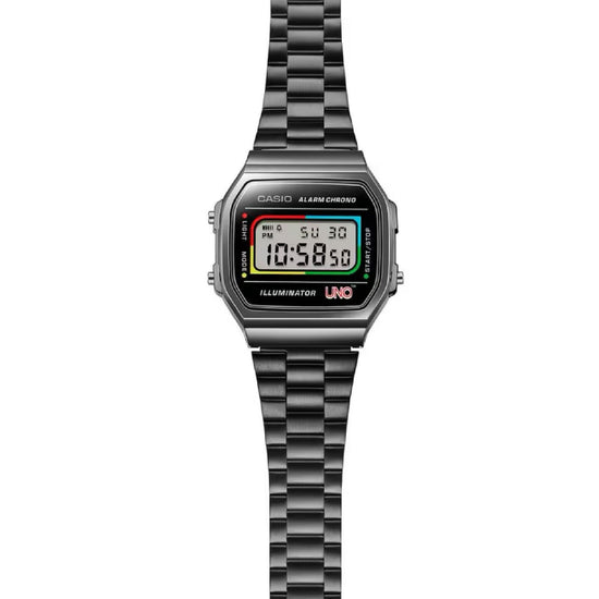 Orologio digitale Casio Vintage UNO Mattel unisex in acciaio nero A168WEUC-1AER-2