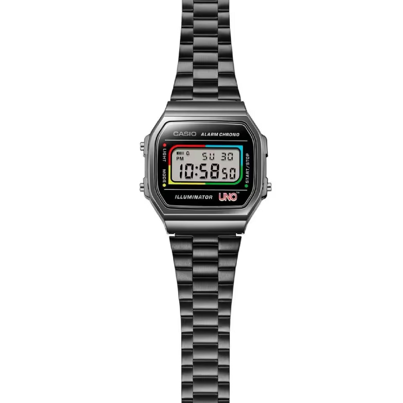 Orologio digitale Casio Vintage UNO Mattel unisex in acciaio nero A168WEUC-1AER-2