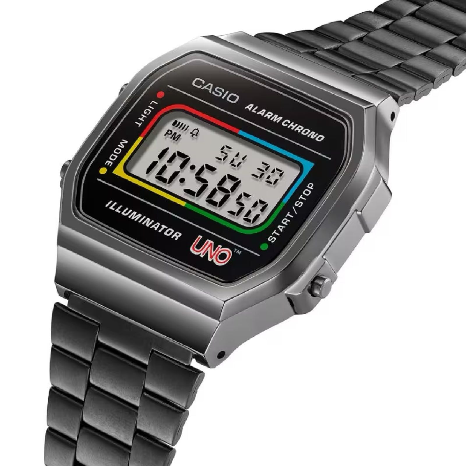 Orologio digitale Casio Vintage UNO Mattel unisex in acciaio nero A168WEUC-1AER-3