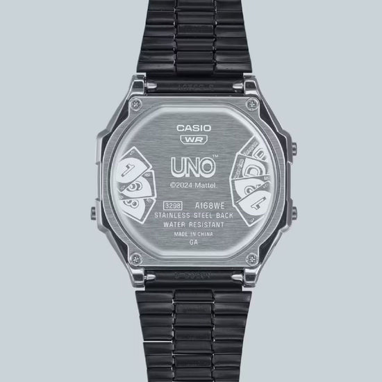 Orologio digitale Casio Vintage UNO Mattel unisex in acciaio nero A168WEUC-1AER-4