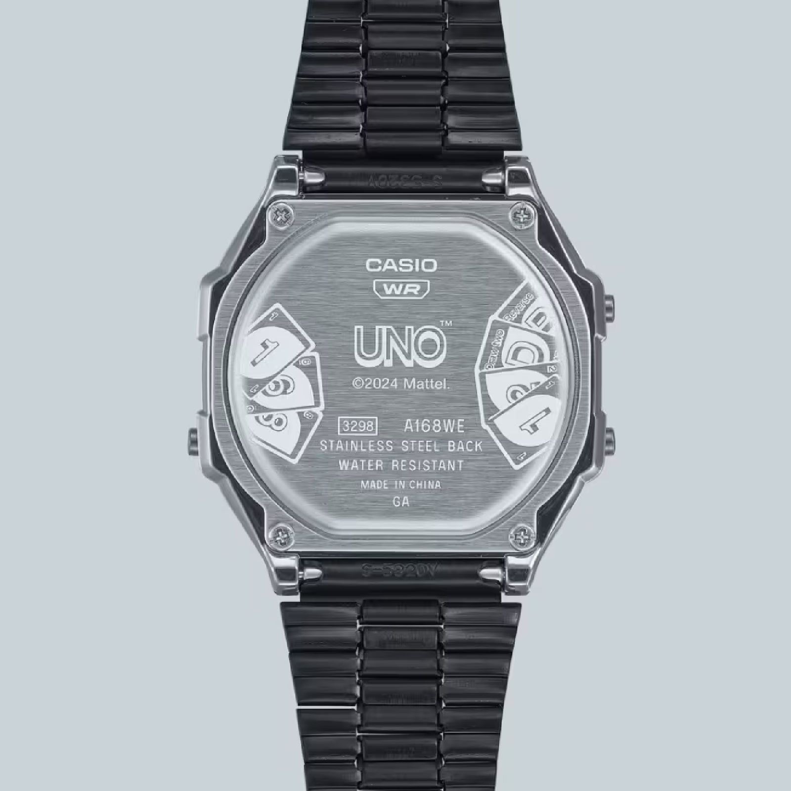 Orologio digitale Casio Vintage UNO Mattel unisex in acciaio nero A168WEUC-1AER-4
