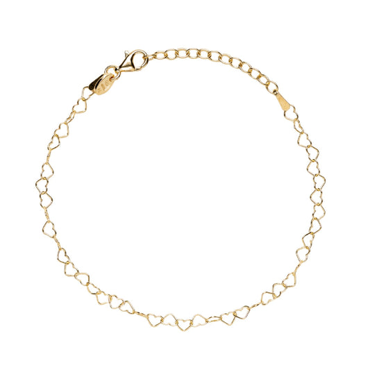 Bracciale catena Alisia in argento dorato con cuori 18,5 cm