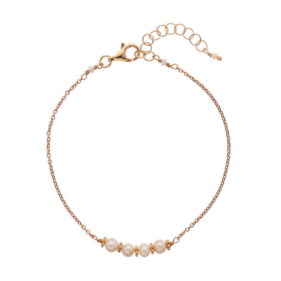 Bracciale catena Alisia in argento dorato perle e fioretti Regolabile 15,5-18,5 cm