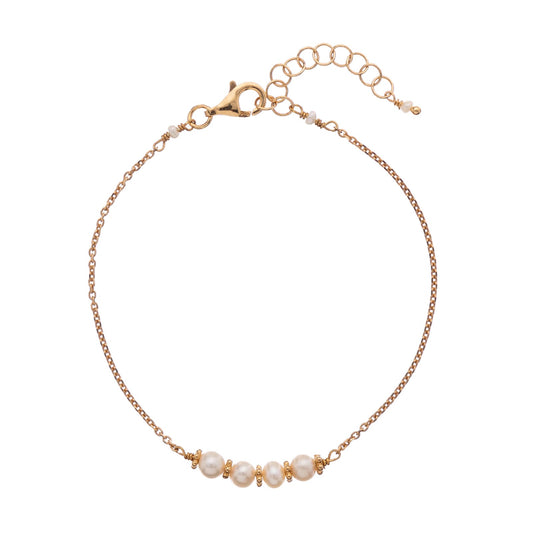 Bracciale catena Alisia in argento dorato perle e fioretti Regolabile 15,5-18,5 cm