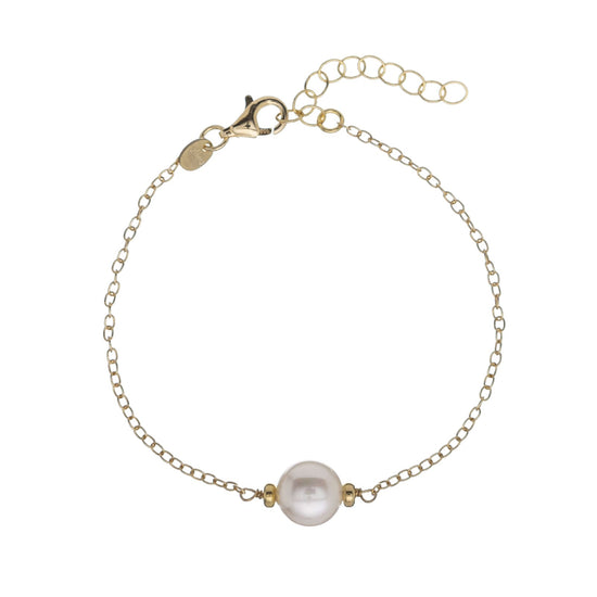 Bracciale catena Alisia in argento dorato con perla piatta Regolabile 15,5-18,5 cm