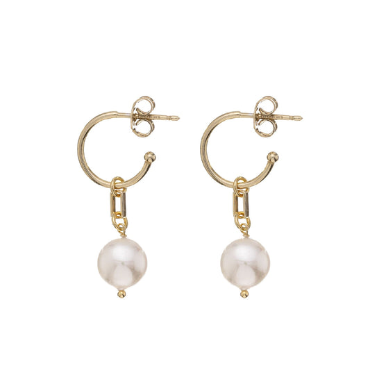 Orecchini Alisia cerchi in argento dorato con perla pendente MISURA UNICA