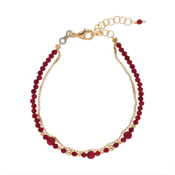 Bracciale multifilo Alisia in argento dorato e pietre granato Regolabile 15,5-18,5 cm