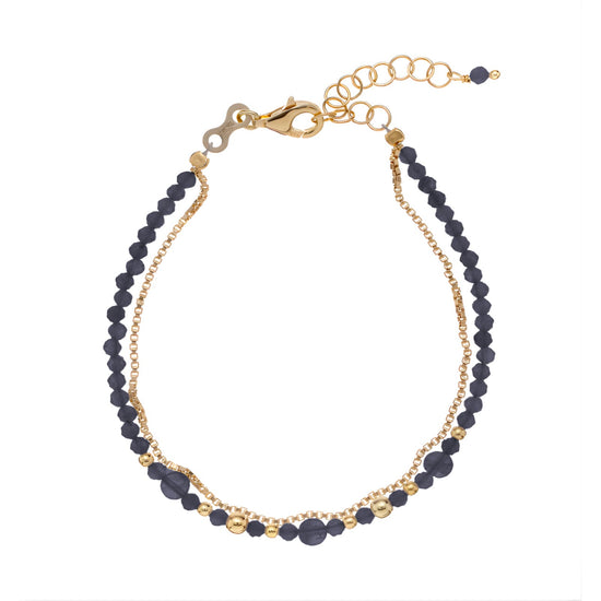 Bracciale multifilo Alisia argento dorato e pietre spinello Regolabile 15,5-18,5 cm