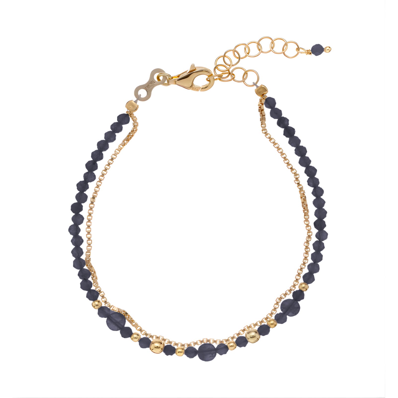 Bracciale multifilo Alisia argento dorato e pietre spinello Regolabile 15,5-18,5 cm