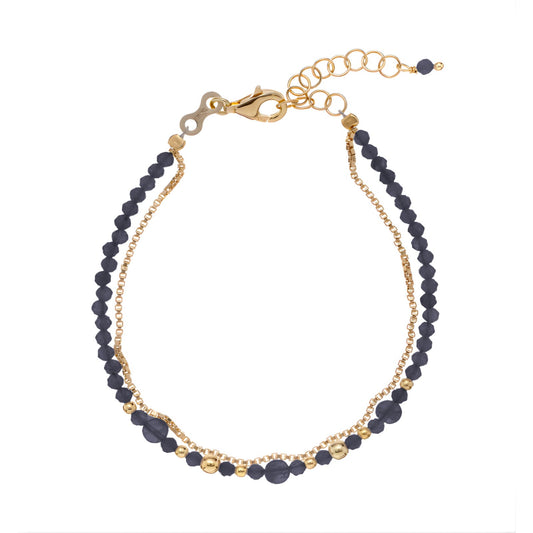 Bracciale multifilo Alisia argento dorato e pietre spinello Regolabile 15,5-18,5 cm