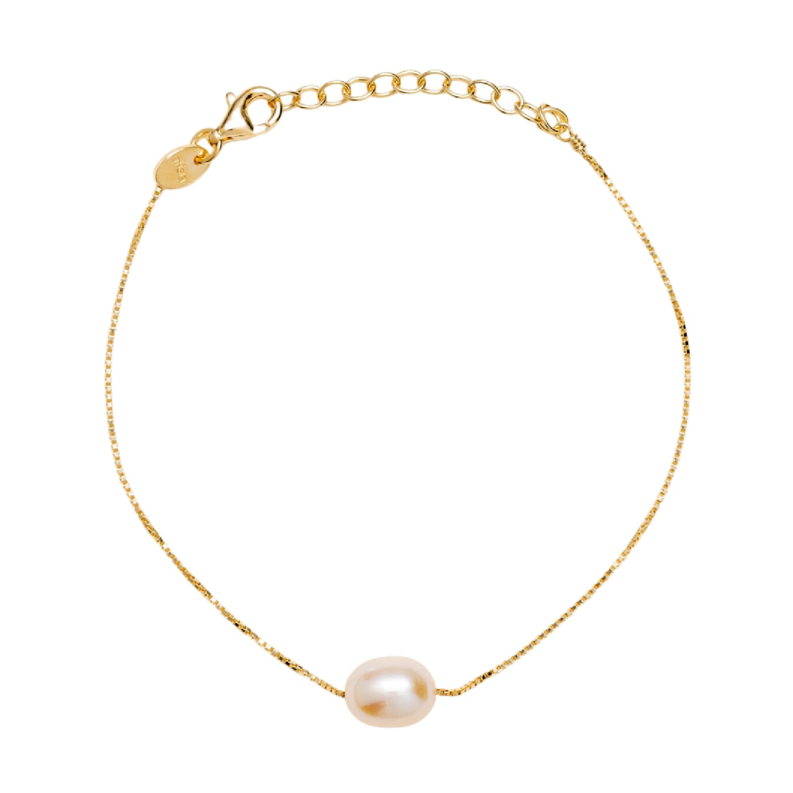 Bracciale Alisia in argento dorato con catena veneziana perla 18,5 cm
