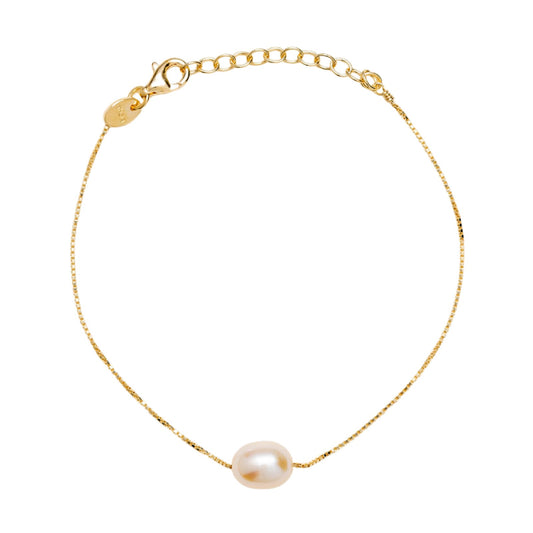 Bracciale Alisia in argento dorato con catena veneziana perla 18,5 cm