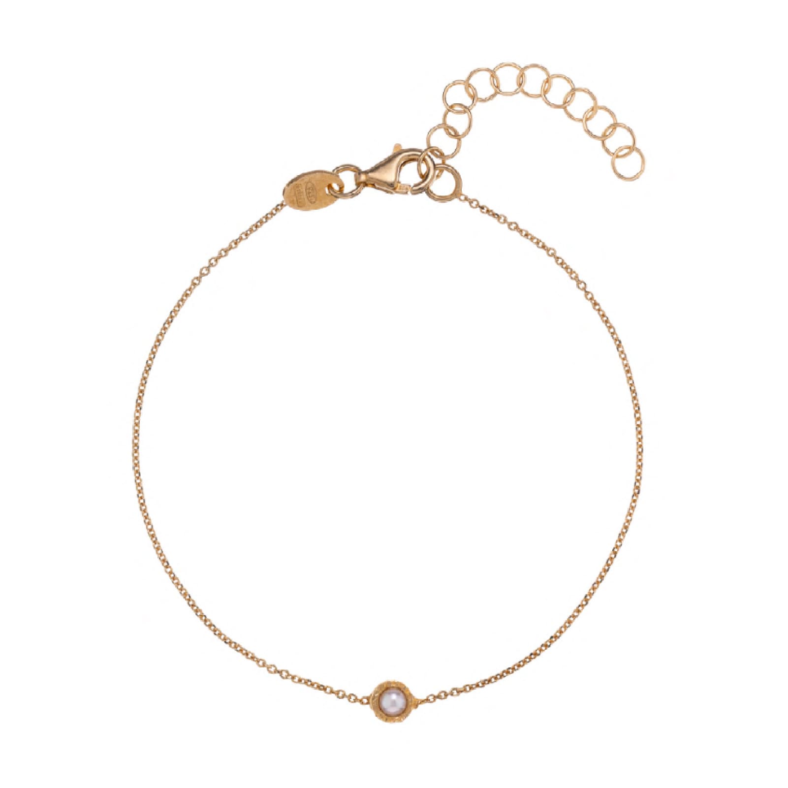 Bracciale Alisia in argento dorato perla cabochon a castone Regolabile 15,5-18,5 cm