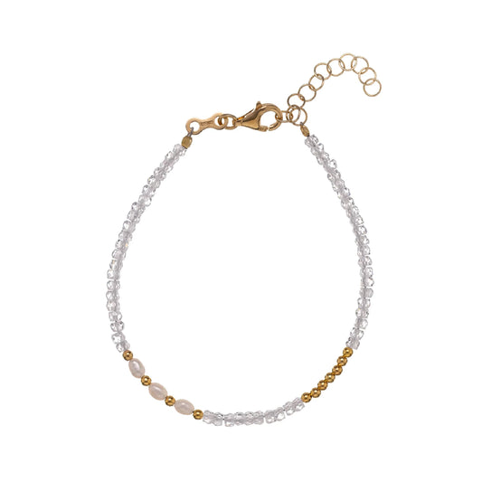 Bracciale con pietre Alisia argento perle bianche e zirconi Regolabile 15,5-18,5 cm