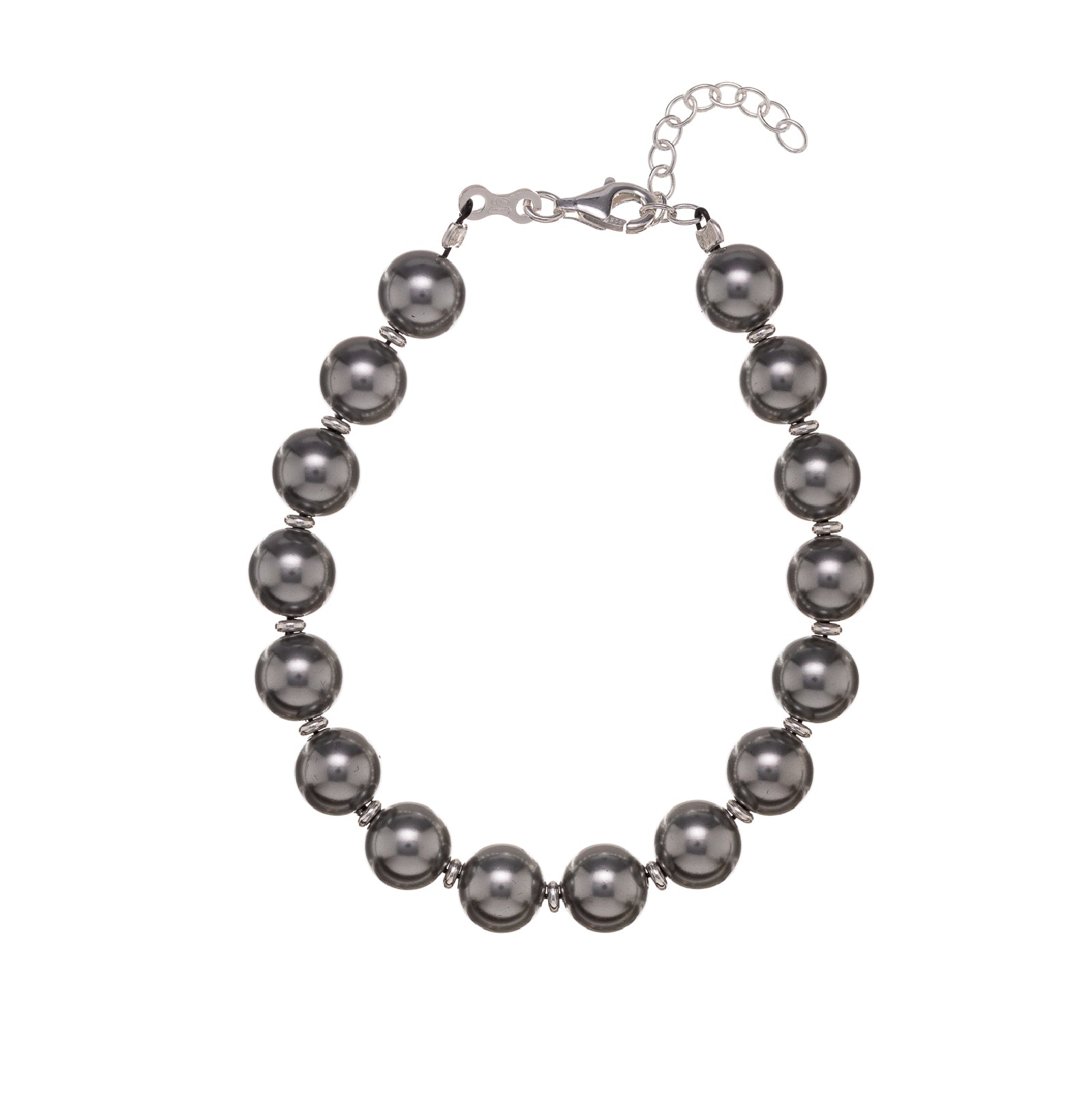Bracciale da donna Alisia in argento con perle vetro 8mm Regolabile 15,5-18,5 cm