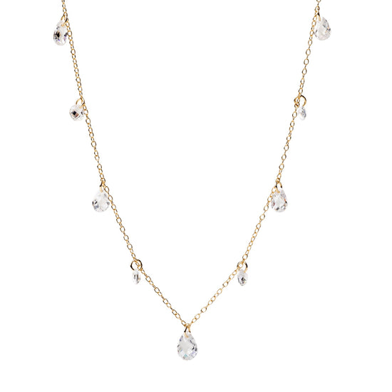 Collana Alisia in argento dorato zirconi goccia tondo alternati MISURA UNICA