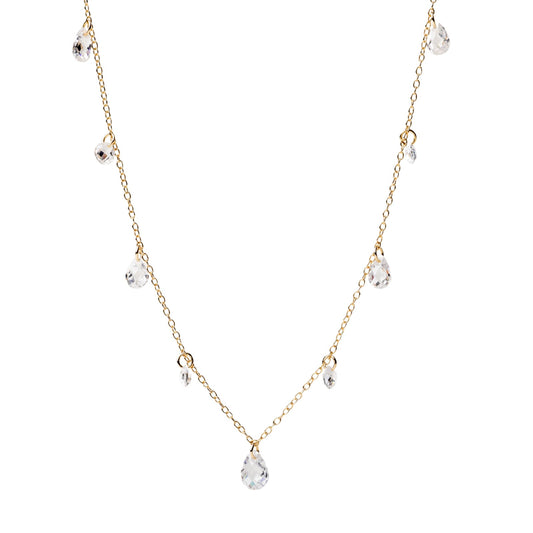 Collana Alisia in argento dorato zirconi goccia tondo alternati MISURA UNICA