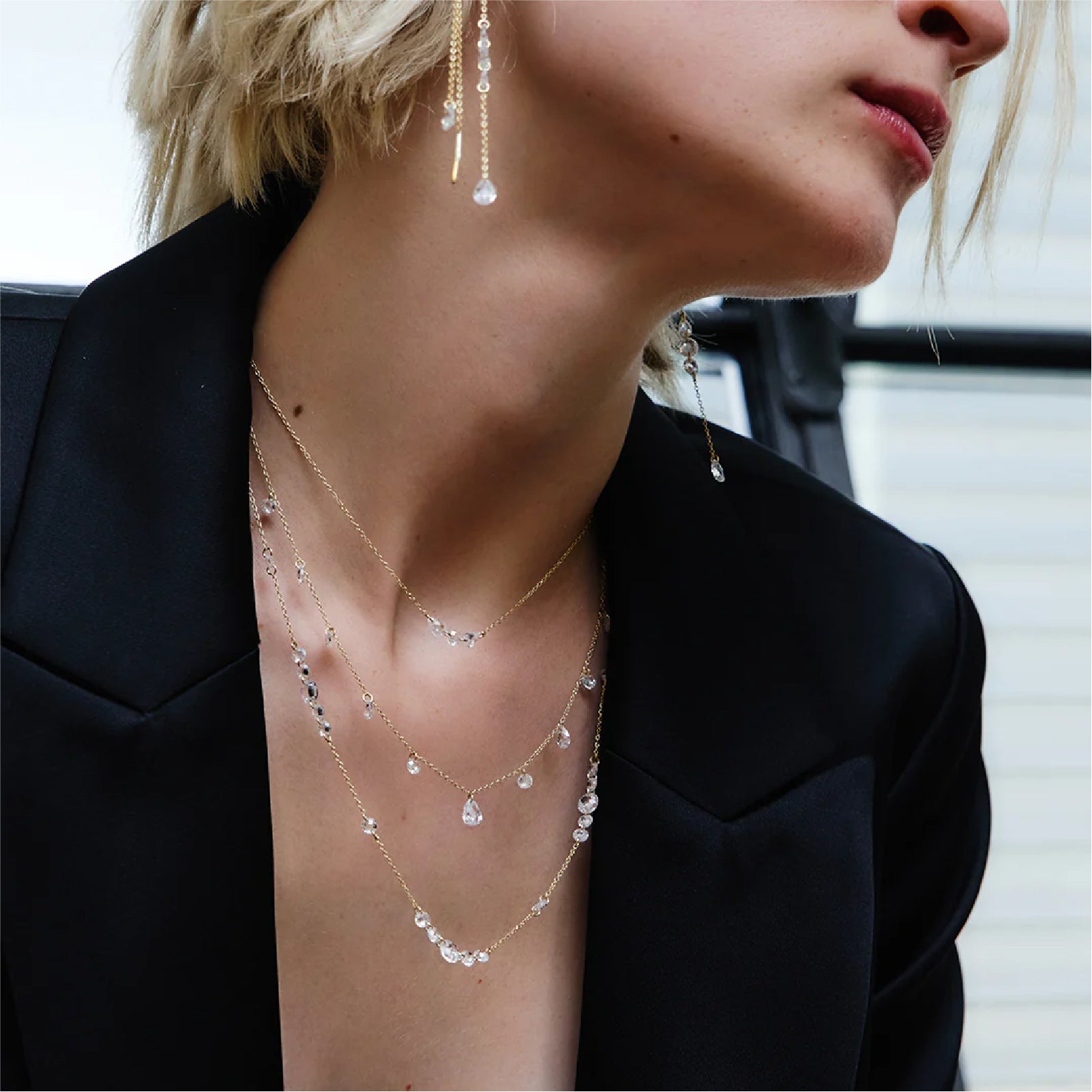 Collana girocollo Alisia argento dorato e ciondoli goccia MISURA UNICA
